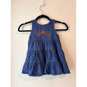Vintage Oshkosh B Gosh Tiered Denim Dress Size 3t Embroidered‎ Logo Sleeveless